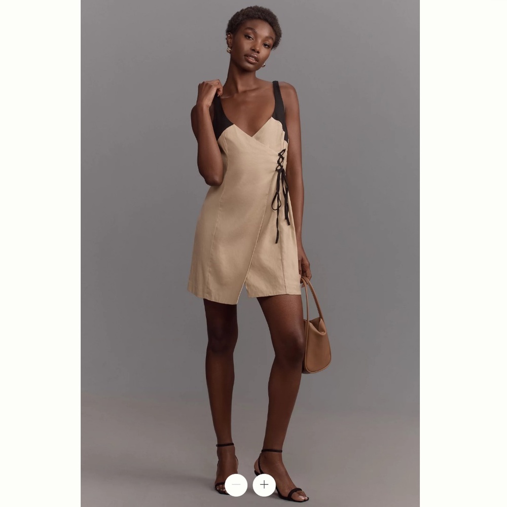 By Anthropologie Sleeveless Linen Wrap Mini Dress